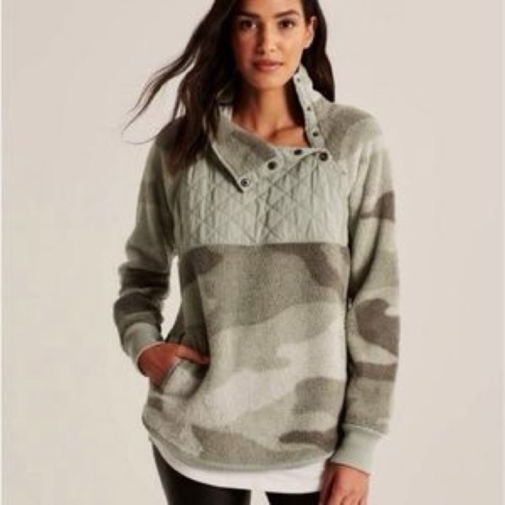 Abercrombie and Fitch asymmetrical camo snap pullover